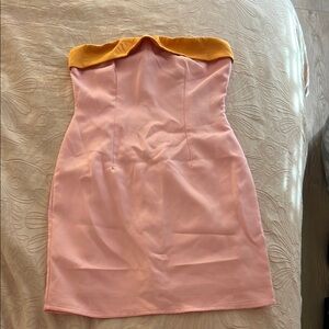 Princess Polly Pink mini Strapless Dress with Orange Trim
